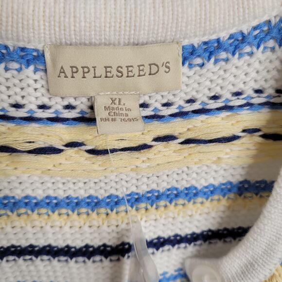 Appleseed's Sweater Women's Size XL 100% Cotton Yellow Blue Striped GrandmaCore - Picture 4 of 11